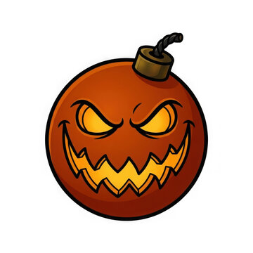 Halloween bomb jack o' lantern cartoon pumpkin with fuse isolated on transparent background