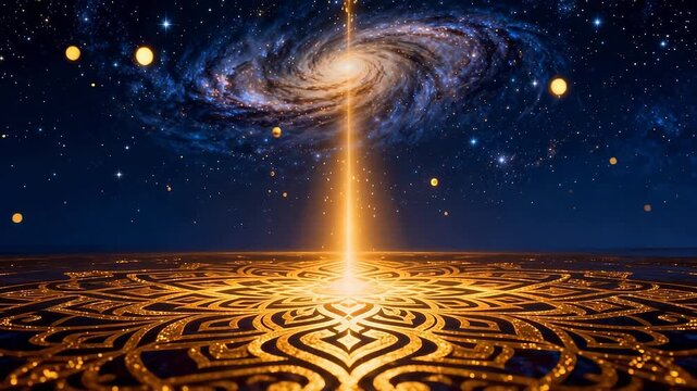 Cosmic galaxy with golden patterned ground