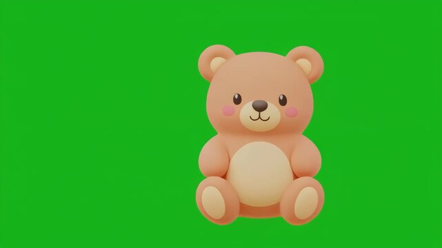 Cute teddy bears dancing across a vibrant green screen with black bars for creative compositing