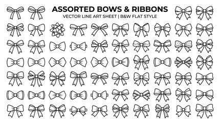 Fototapeta premium Assorted Bows and Ribbons - Vector Line Art Collection