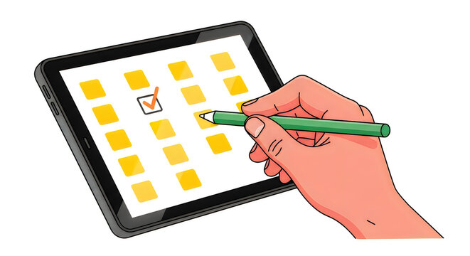 Digital checklist with stylus task management and productivity illustration
