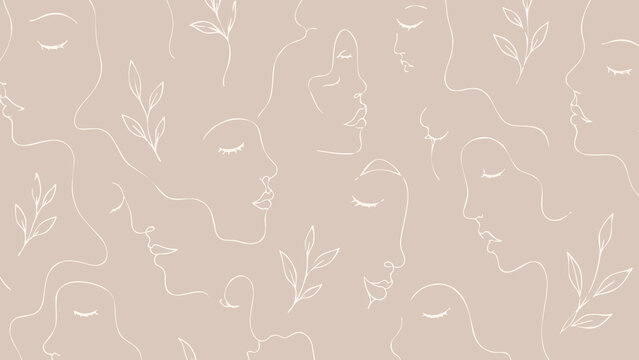 Serene faces and botanical pattern