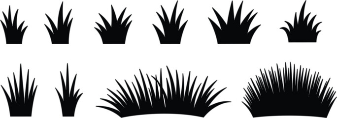 Green grass tuft icon set, lawn foliage vegetation vector collection isolated decorative design elements © MdMotiur