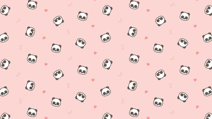 Cute panda faces dot a soft pink background. Tiny hearts float nearby, adding charm. The design feels sweet and playful. Perfect for baby-themed projects or cozy interiors © rochmuch