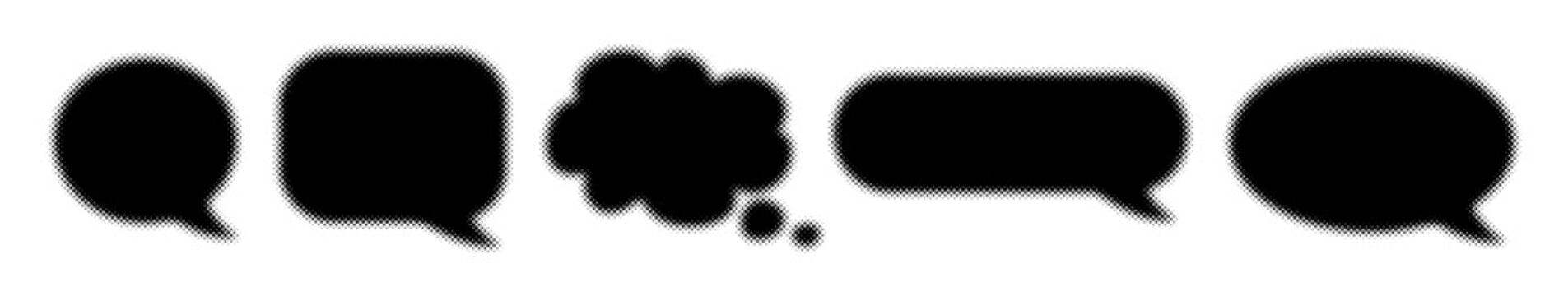 Set of vector speech and thought bubbles in halftone dot style.