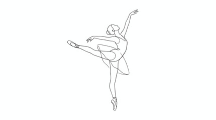 Elegant ballerina in continuous line drawing, performing a graceful ballet pose on white background. © rglstrm