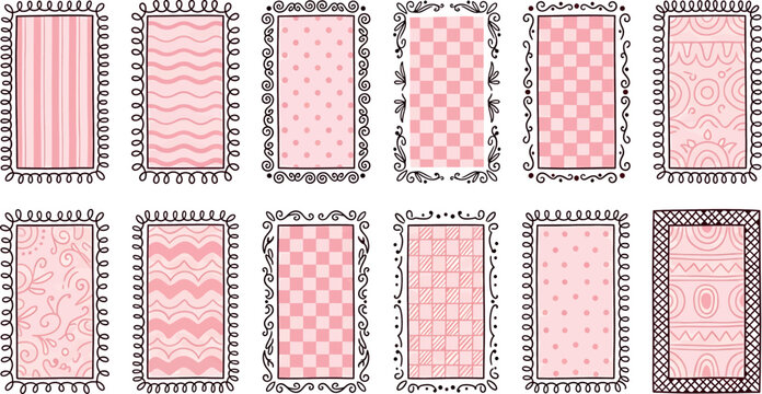 Set of decorative rectangular frames with various pink patterns and textures