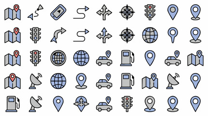 Fototapeta premium Navigation and Location Icons Set: Maps, GPS, and Travel Symbols