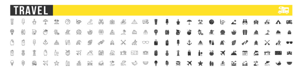 travel icons set vector collection with holiday and vacation symbols on transparent background © Наталья Перова
