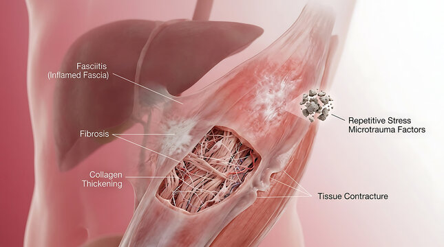 Transparent Human Fascia with Fasciitis and Repetitive Stress Inflammatory Contracture