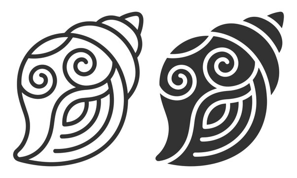 decorative sea shell icon set with line art and solid style vector illustration on transparent background