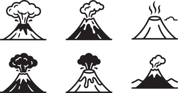 Six different types of erupting and dormant volcano illustrations Vector