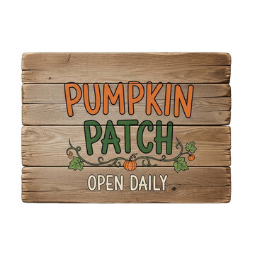 Pumpkin patch sign on wooden planks on transparent background high quality