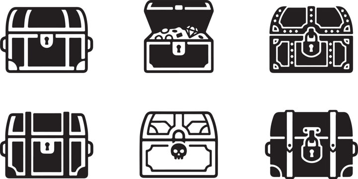 Six vintage treasure chest icons with different styles and locks Vector