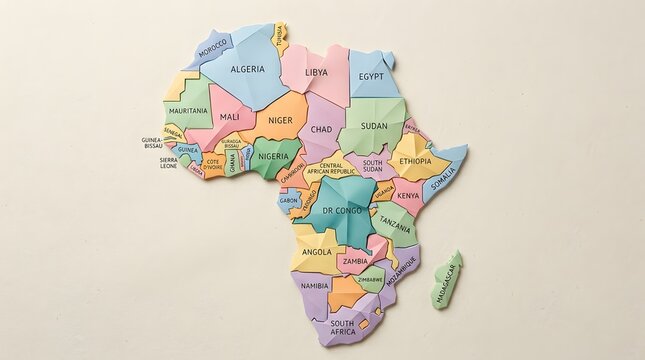 Simplified pastel political map of Africa with country divisions.