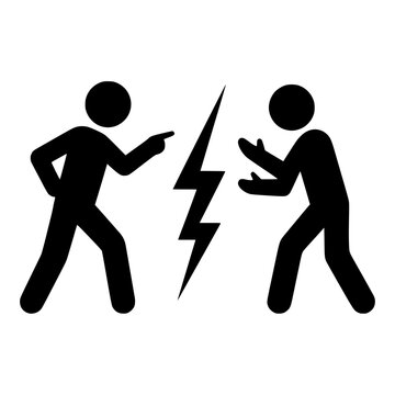 Two People in Conflict Dispute Black Silhouette Icon for Argument and Disagreement