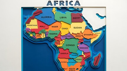 Bold colorful Africa map with strong contrast and clear country labels. © AI PIC