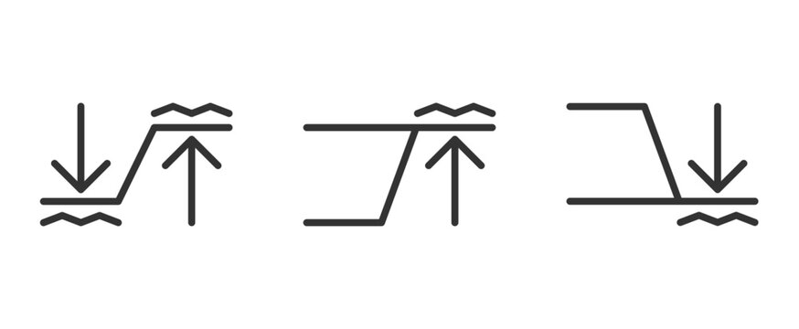 tide movements icon set ,low tide and high tide editable stroke 