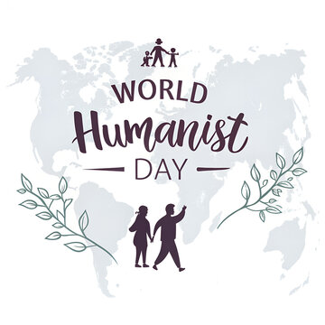 Minimalist world humanist day graphic with map and family silhouettes.