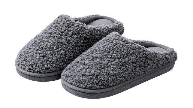 Plush grey fuzzy slippers for home comfort