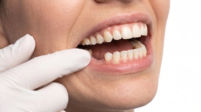 Close Up Dental Implant Consultation for Missing Tooth on White Background