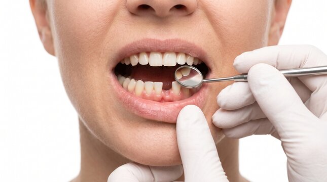 Close Up Dental Implant Consultation for Missing Tooth on White Background