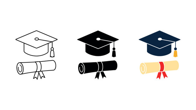 Graduation icons with caps and diplomas