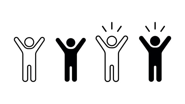 Celebration icon set silhouette figures with raised arms line and fill variations