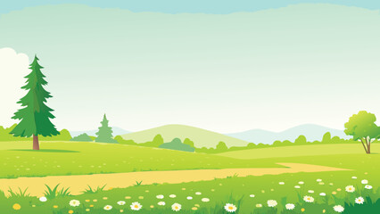 Rolling hills landscape with green fields and blue sky vector © PUNNABEGUM