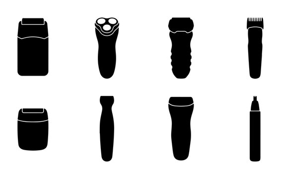 Electric Shaver Icons Set, Grooming Tools Collection, Personal Care Appliances, Modern Hygiene Devices