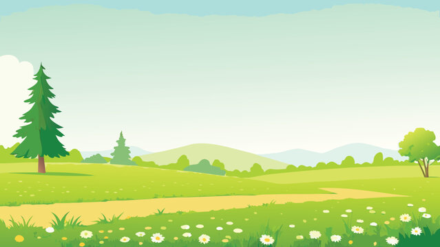 Rolling hills landscape with green fields and blue sky vector