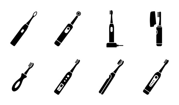 Electric Toothbrush Icons Set, Oral Hygiene Gadgets Collection, Dental Care Tools Vector Graphics