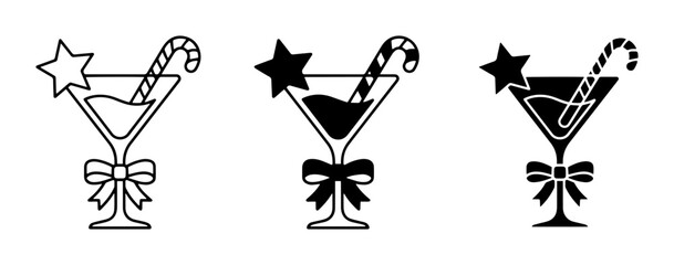 Fototapeta premium Christmas Martini Glass Icons: Festive Cocktail Vector Set, Holiday Drink Graphics, Winter Celebration Symbols