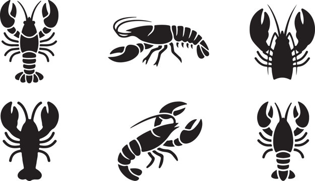 Black vector lobster and crab icons in different styles Vector