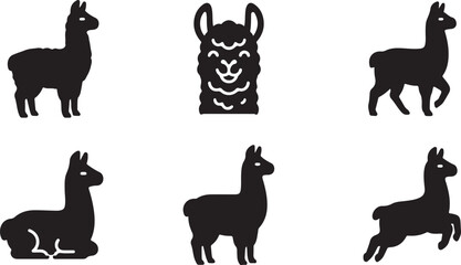 Fototapeta premium Black silhouette illustrations of llamas in different poses Vector