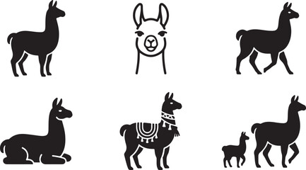 Obraz premium Black and white llama and alpaca icons in various poses Vector