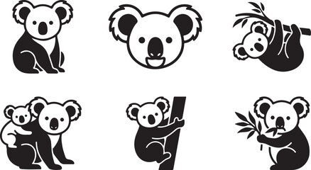 Cute koala illustrations in playful and natural poses with eucalyptus leaves Vector © Runa