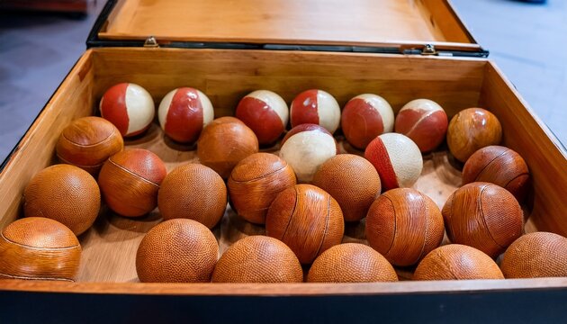 detail of some fronton balls inside a box basque pelota horizontal format concept sports in basque country spain