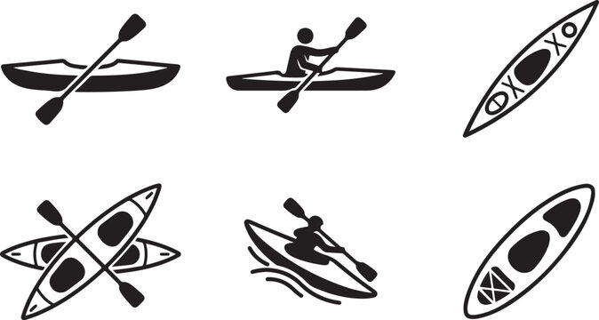 Six different types of kayaks and canoes with paddles illustration Vector