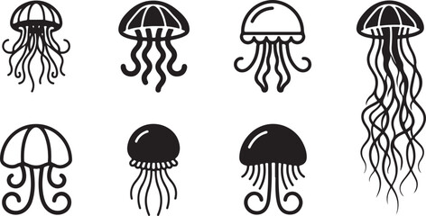 Black and white jellyfish vector illustrations in minimalist style Vector © Runa