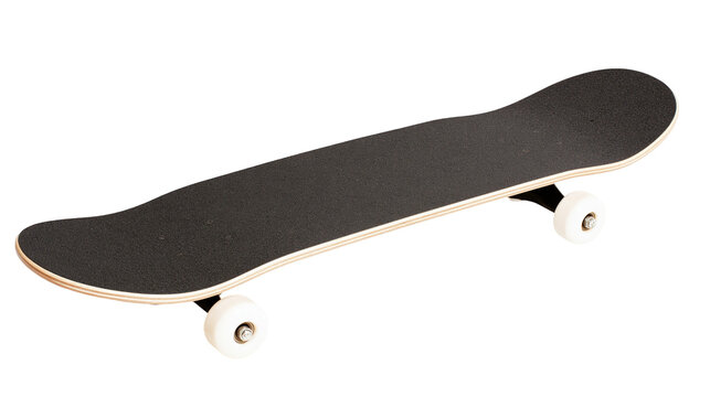 Black grip tape skateboard with white wheels