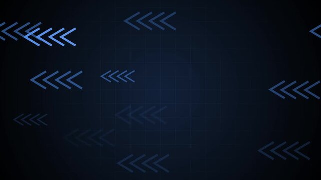 Dark abstract background with glowing chevron arrows soft grid lines and space for text animation