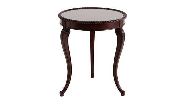 Dark wood round accent table with mirrored top and carved legs