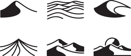 Fototapeta premium Black and white vector icons showing different types of waves and water flows Vector