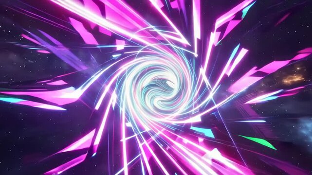 vibrant cosmic spiral light trails in dark space