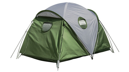 Green and grey dome tent with windows and poles © Michal