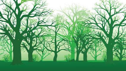 Green trees silhouette against a gradient background illustration © PUNNABEGUM