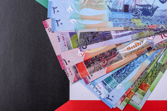 Kuwait paper money, dinar banknotes as currency for exchange or travel. Kuwaiti money