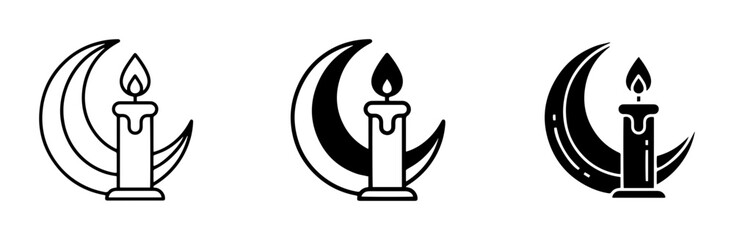 Obraz premium Candle and Crescent Moon Icons: Ramadan, Eid, Islamic Symbols, Night, Light, Faith, Spirituality