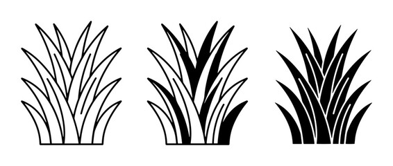 Grass Clumps, Vector Icons: Outline, Filled, Silhouette, Greenery Elements for Nature Design © Sijan